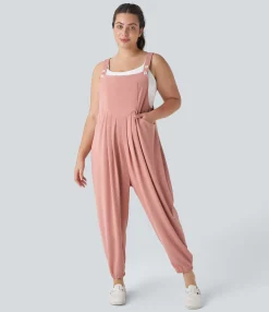 Plus Size<HALARA Pockets Waffle Casual Plus Size Jogger Overalls