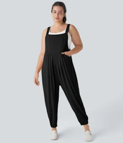 Plus Size<HALARA Pockets Waffle Casual Plus Size Jogger Overalls