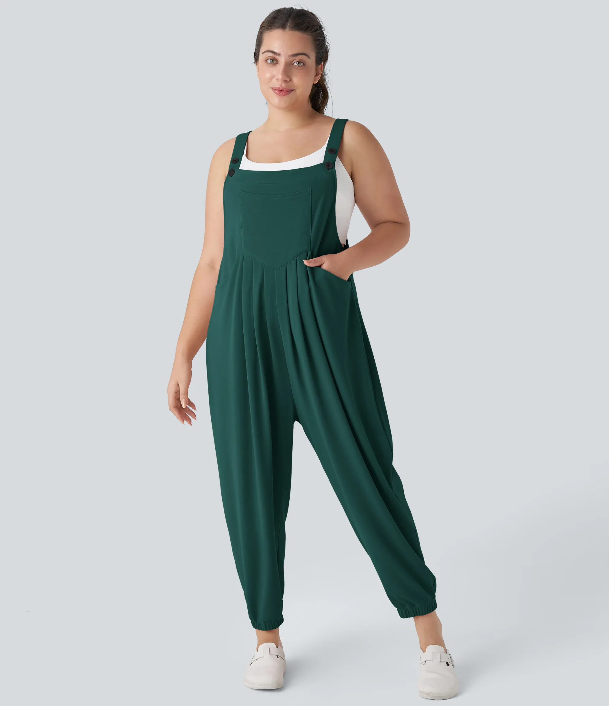 Plus Size<HALARA Pockets Waffle Casual Plus Size Jogger Overalls