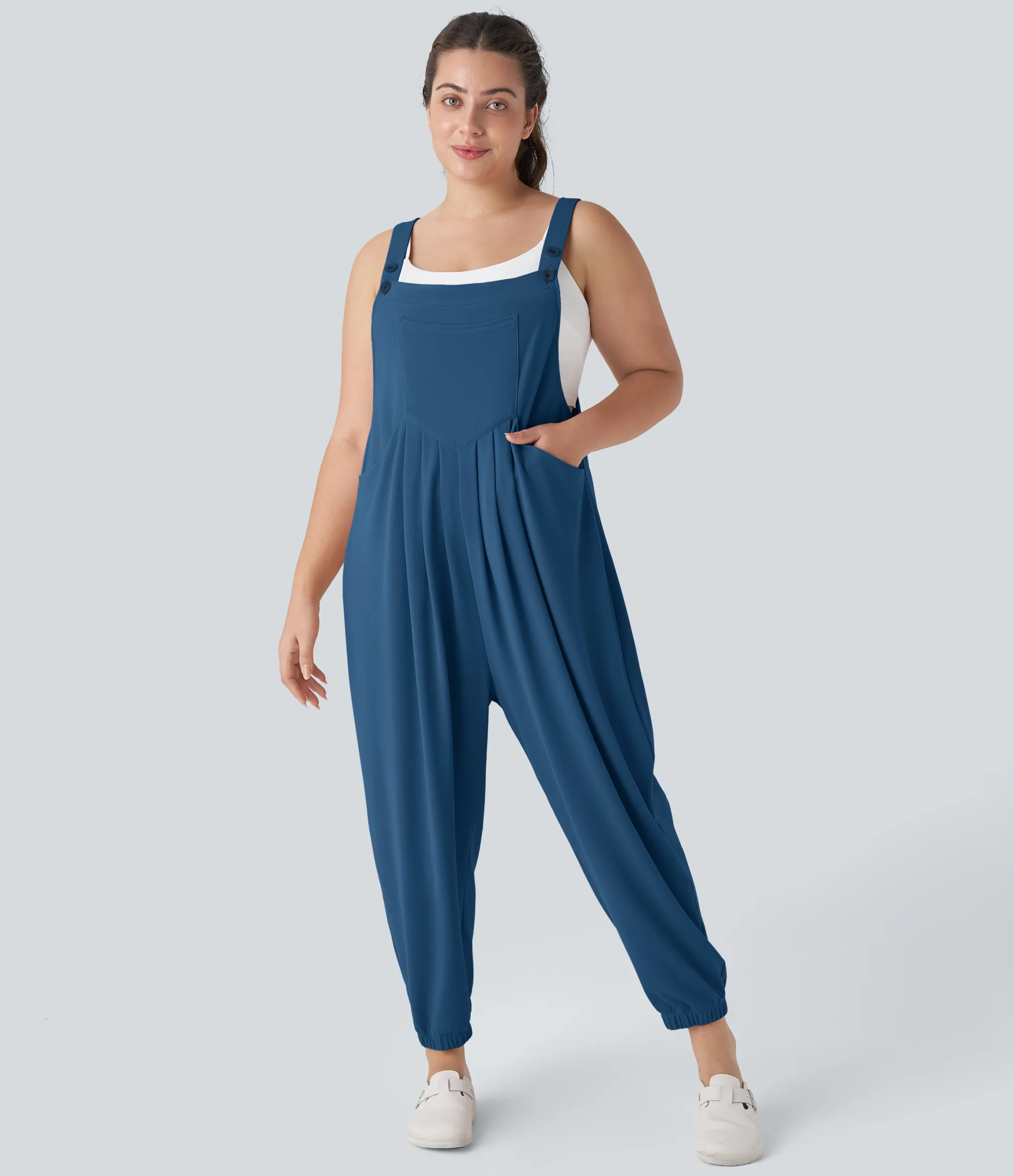 Plus Size<HALARA Pockets Waffle Casual Plus Size Jogger Overalls
