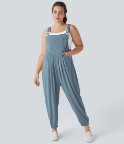 Plus Size<HALARA Pockets Waffle Casual Plus Size Jogger Overalls