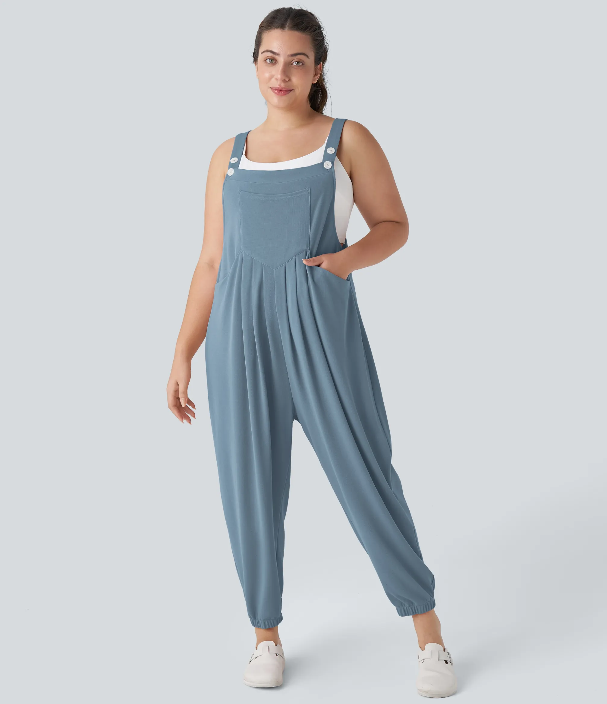 Plus Size<HALARA Pockets Waffle Casual Plus Size Jogger Overalls