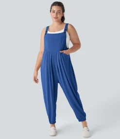 Plus Size<HALARA Pockets Waffle Casual Plus Size Jogger Overalls