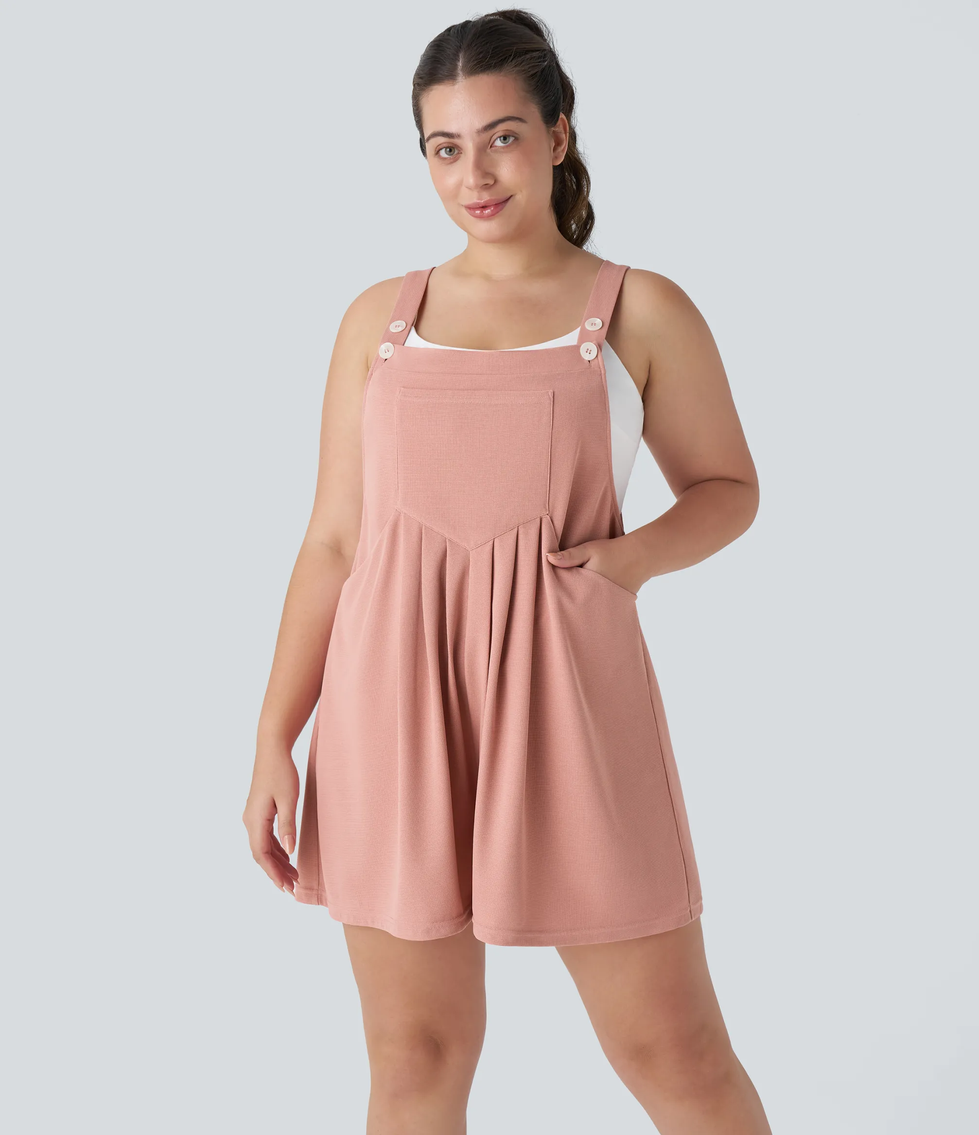 Plus Size<HALARA Pockets Waffle Casual Plus Size Overalls