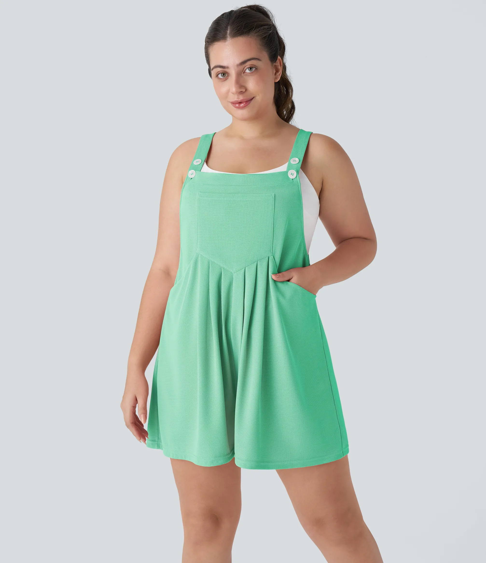 Plus Size<HALARA Pockets Waffle Casual Plus Size Overalls
