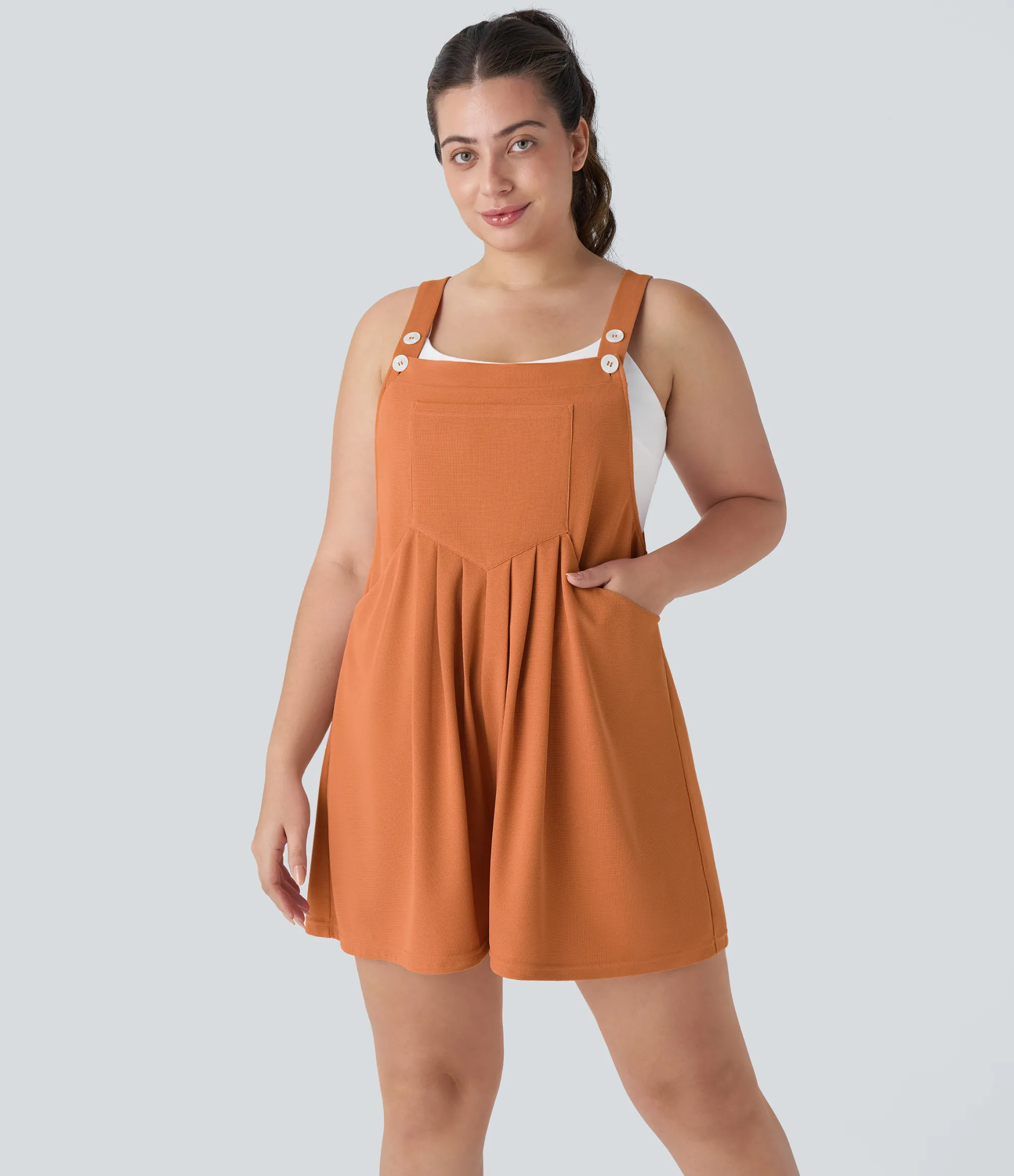 Plus Size<HALARA Pockets Waffle Casual Plus Size Overalls