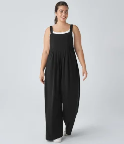 Plus Size<HALARA Pockets Waffle Casual Plus Size Overalls