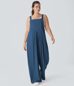 Plus Size<HALARA Pockets Waffle Casual Plus Size Overalls