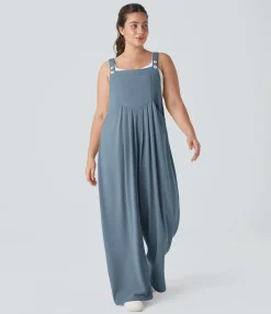 Plus Size<HALARA Pockets Waffle Casual Plus Size Overalls