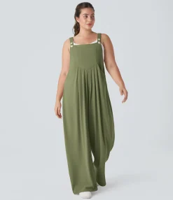 Plus Size<HALARA Pockets Waffle Casual Plus Size Overalls