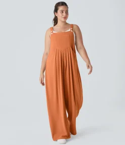 Plus Size<HALARA Pockets Waffle Casual Plus Size Overalls