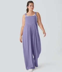 Plus Size<HALARA Pockets Waffle Casual Plus Size Overalls