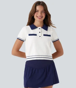 Casual Tops|Sweaters<HALARA Polo Button Front Short Sleeve Casual Sweater Knit Top