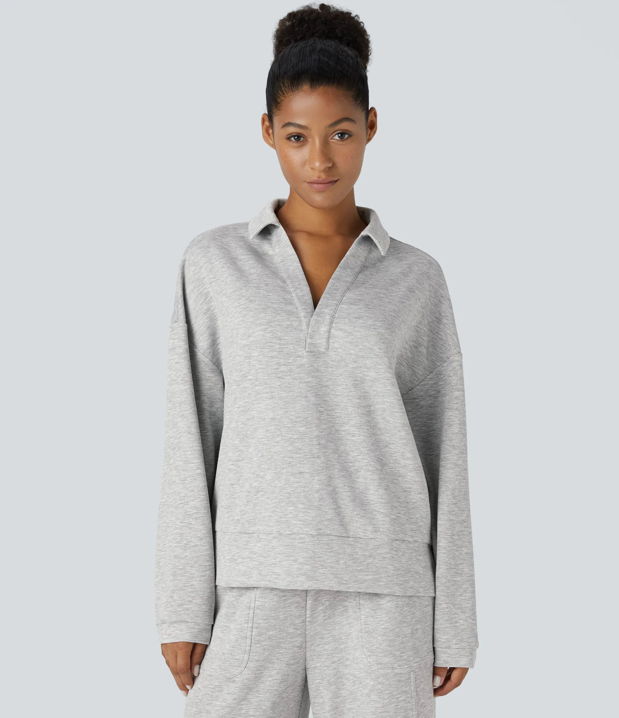 Sweatshirts & Hoodies<HALARA Polo V Neck Dropped Shoulder Long Sleeve Relaxed Casual Sweatshirt