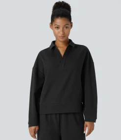 Sweatshirts & Hoodies<HALARA Polo V Neck Dropped Shoulder Long Sleeve Relaxed Casual Sweatshirt