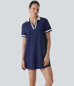 Dresses|Mini Dresses<HALARA Polo V Neck Short Sleeve Cool Touch Mini Casual Dress with Pockets