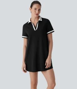 Dresses|Mini Dresses<HALARA Polo V Neck Short Sleeve Cool Touch Mini Casual Dress with Pockets