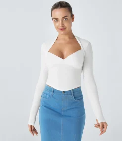 Casual Tops<HALARA Queen Anne Neck Cut Out Curved Hem Slim Casual Top
