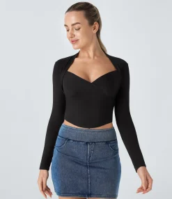 Casual Tops<HALARA Queen Anne Neck Cut Out Curved Hem Slim Casual Top