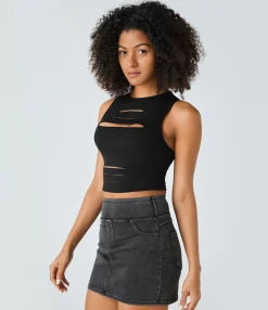 Casual Tops|Tank Tops & Camis<HALARA Racerback Cut Out Ripped Cropped Casual Tank Top