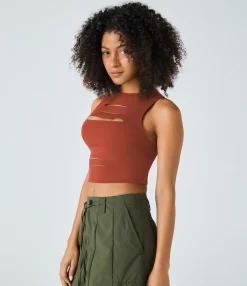 Casual Tops|Tank Tops & Camis<HALARA Racerback Cut Out Ripped Cropped Casual Tank Top