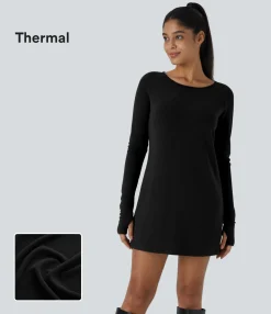Mini Dresses|Dresses<HALARA Raglan Long Sleeve Thumb Hole Thermal Mini Casual Dress