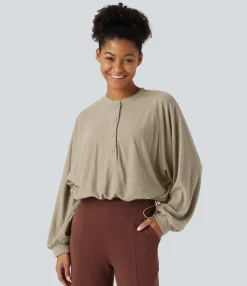 Casual Tops<HALARA Raglan Sleeve Adjustable Drawstring Hem Casual Sweatshirt