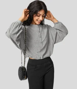 Casual Tops<HALARA Raglan Sleeve Adjustable Drawstring Hem Casual Sweatshirt