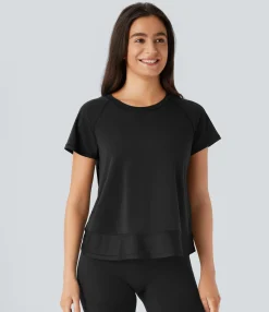 Sports Tops|Sports Tops<HALARA Raglan Sleeve Crossover Hem Quick Dry Running Sports Top