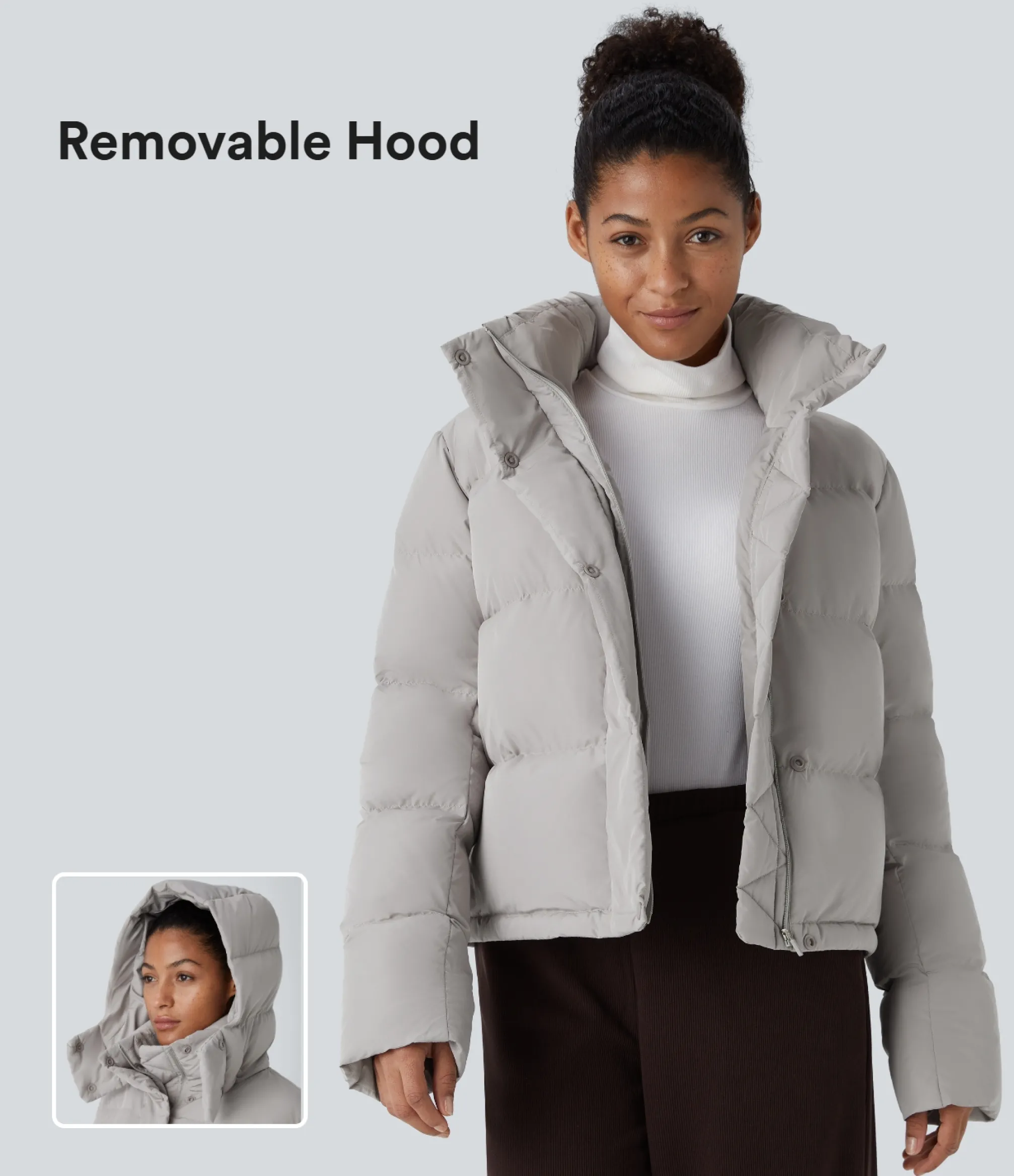 Jackets & Outerwear<HALARA Removable Hood Long Sleeve Invisible Pocket Relaxed Casual Puffer Down Jacket