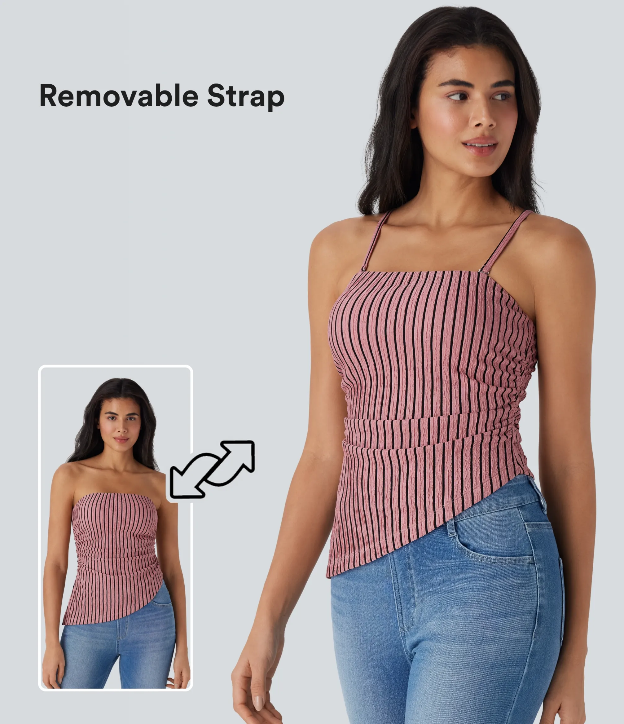 Casual Tops<HALARA Removable Strap Asymmetric Hem Stripe Casual Top