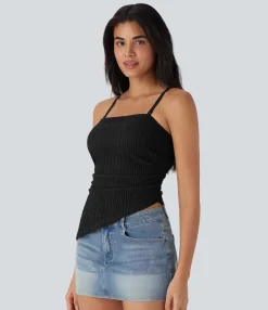 Casual Tops<HALARA Removable Strap Asymmetric Hem Stripe Casual Top