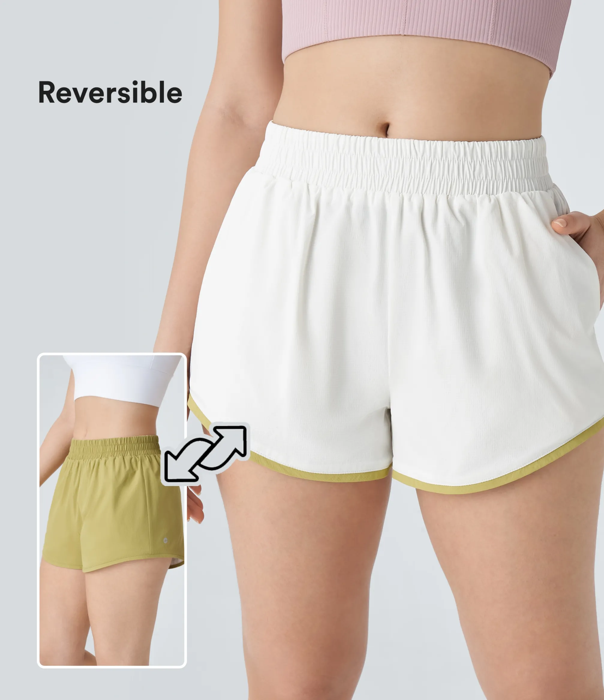 Active Shorts|Shorts<HALARA Reversible Mid Rise Pocket Color Block Workout Shorts