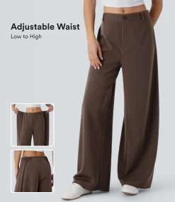 Pants|Wide-Leg Pants<HALARA Ribbed Adjustable Waist Pocket Wide Leg Casual Pants