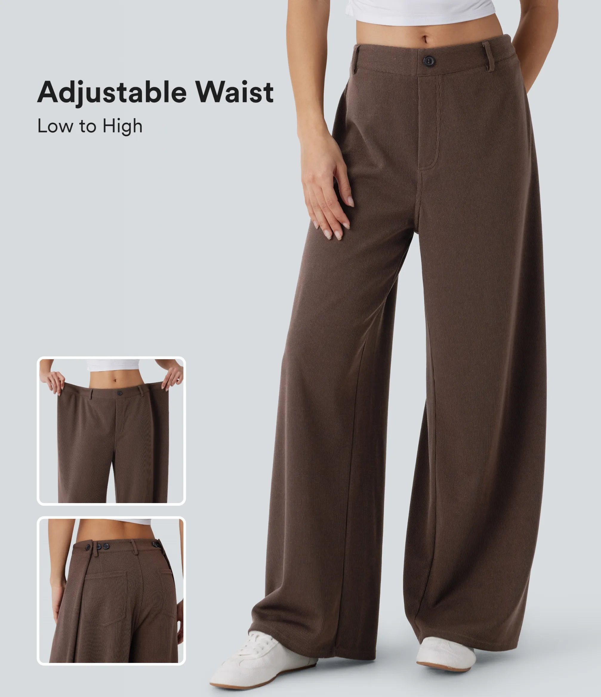 Pants|Wide-Leg Pants<HALARA Ribbed Adjustable Waist Pocket Wide Leg Casual Pants