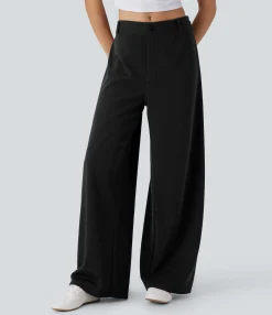 Pants|Wide-Leg Pants<HALARA Ribbed Adjustable Waist Pocket Wide Leg Casual Pants
