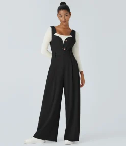 Jumpsuits<HALARA Ribbed Asymmetric Neck Sleeveless Belted Pocket Wide Leg Casual Jumpsuit