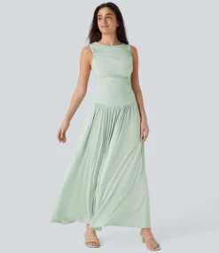 Maxi & Midi Dresses|Dresses<HALARA Ribbed Boat Neck Asymmetric Strap Ruched Pocket Flowy Maxi Casual Dress