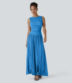 Maxi & Midi Dresses|Dresses<HALARA Ribbed Boat Neck Asymmetric Strap Ruched Pocket Flowy Maxi Casual Dress