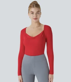 Work Tops<HALARA Ribbed Cowl Neck Long Sleeve Slim Work Top