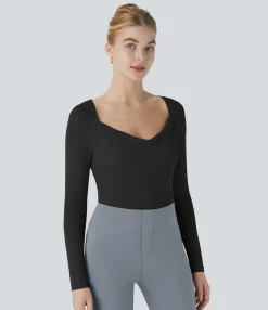 Work Tops<HALARA Ribbed Cowl Neck Long Sleeve Slim Work Top