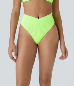 Beachwear<HALARA Ribbed Crossover Bikini Bottom Swimsuit
