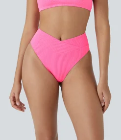 Beachwear<HALARA Ribbed Crossover Bikini Bottom Swimsuit