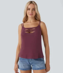 Casual Tops|Tank Tops & Camis<HALARA Ribbed Double Straps Ripped Cut Out Casual Tank Top