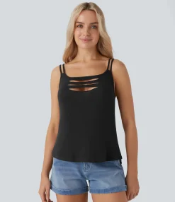 Casual Tops|Tank Tops & Camis<HALARA Ribbed Double Straps Ripped Cut Out Casual Tank Top