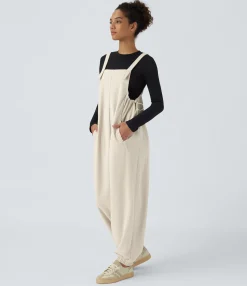 Jumpsuits<HALARA Ribbed Drawstring Pocket Casual Jogger Overalls
