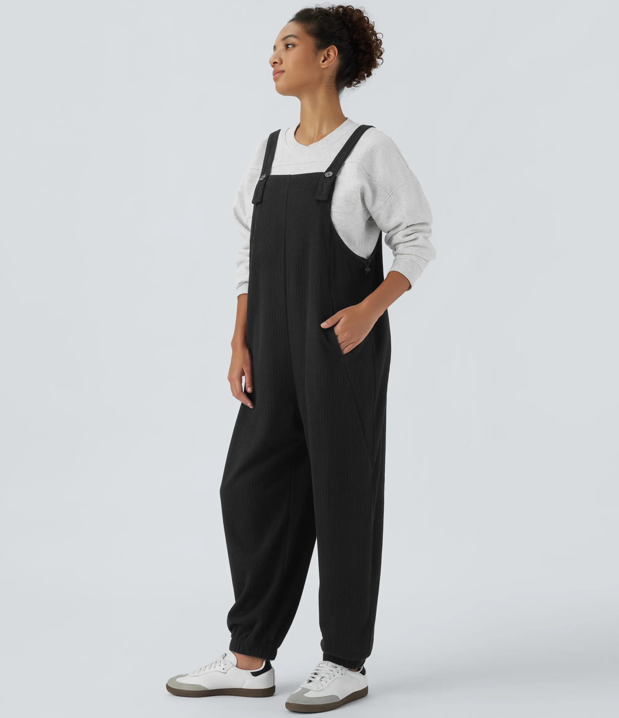 Jumpsuits<HALARA Ribbed Drawstring Pocket Casual Jogger Overalls