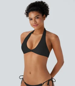 Beachwear<HALARA Ribbed Halter Bikini Top Swimsuit
