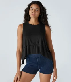 Tank Tops & Camis|Tank Tops<HALARA Ribbed High Low Raw Hem Tank Top Black