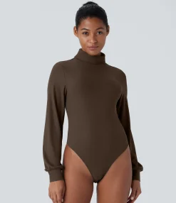 Bodysuits<HALARA Ribbed High Neck Long Sleeve Casual Bodysuit